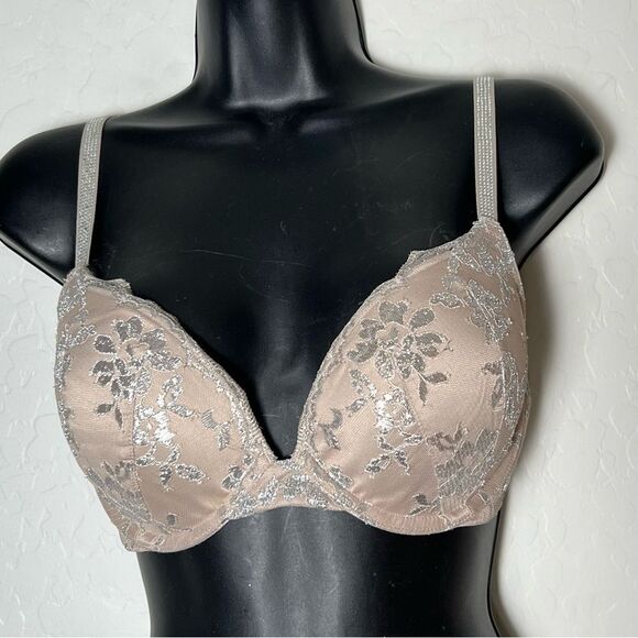 victoria’s Secret Lace Silver Push Up Shine Crystal Bra 34D - Picture 3 of 16